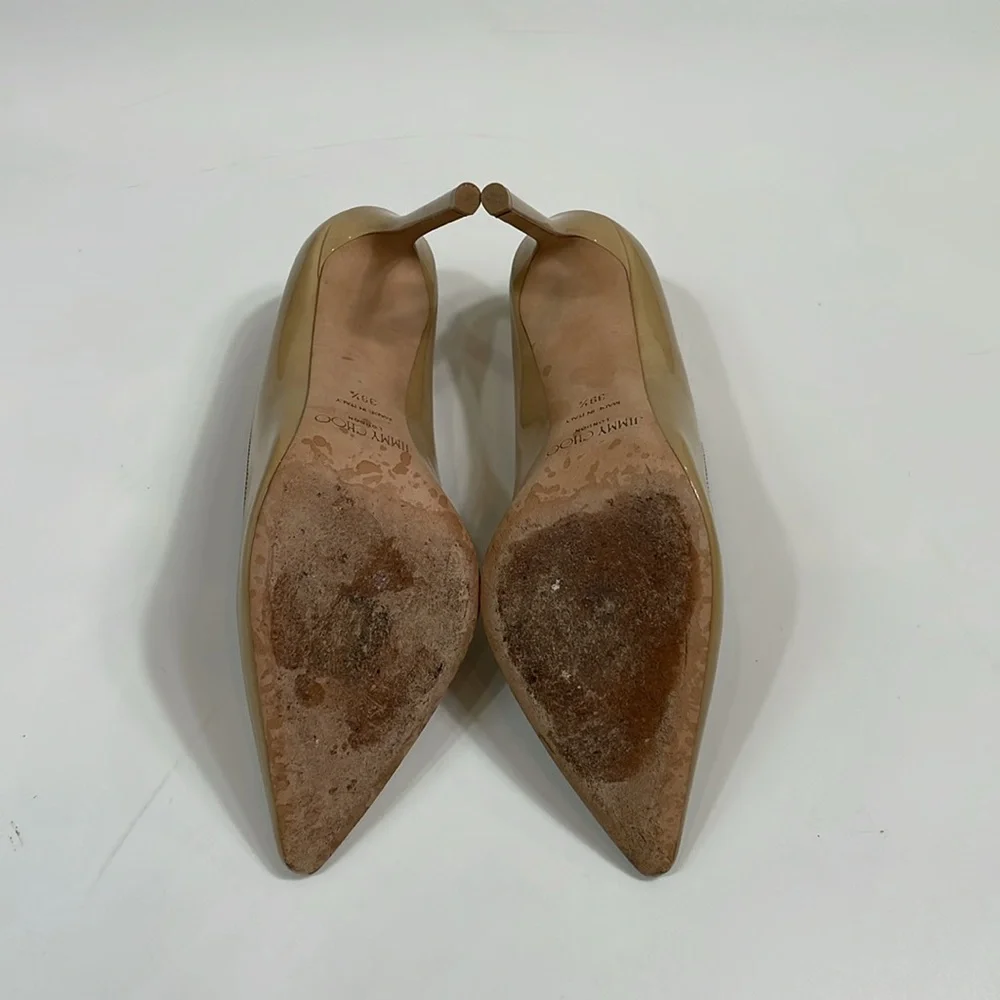 Jimmy Choo Stiletto Heels Nude Patent Leather 39.5 Made In Italy EUC